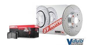 Hawk Sector 27 Front Kit.  HPS 5.0 Pads with 312mm Slotted/Drilled Rotors