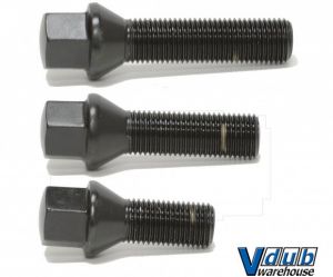 Mevius Black Lug Bolts (Set of 20). Conical or Ball seat, 27mm, 40mm, 50mm